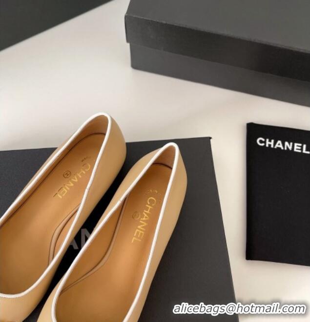 Luxury Chanel Lambskin Chain Pointed Toe Ballerinas 081238 Apricot 2021