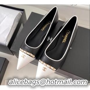 Practical Chanel Lambskin Chain Pointed Toe Ballerinas 081238 Black 2021