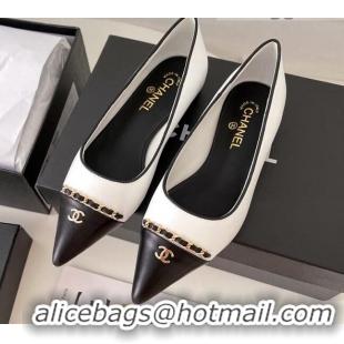 Discount Chanel Lambskin Chain Pointed Toe Ballerinas 081238 White 2021