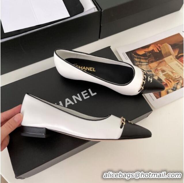 Discount Chanel Lambskin Chain Pointed Toe Ballerinas 081238 White 2021