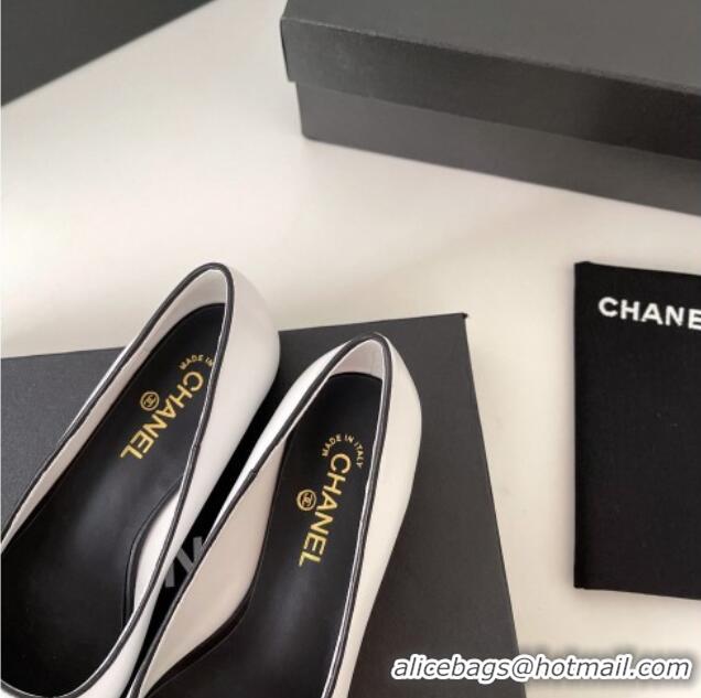 Discount Chanel Lambskin Chain Pointed Toe Ballerinas 081238 White 2021