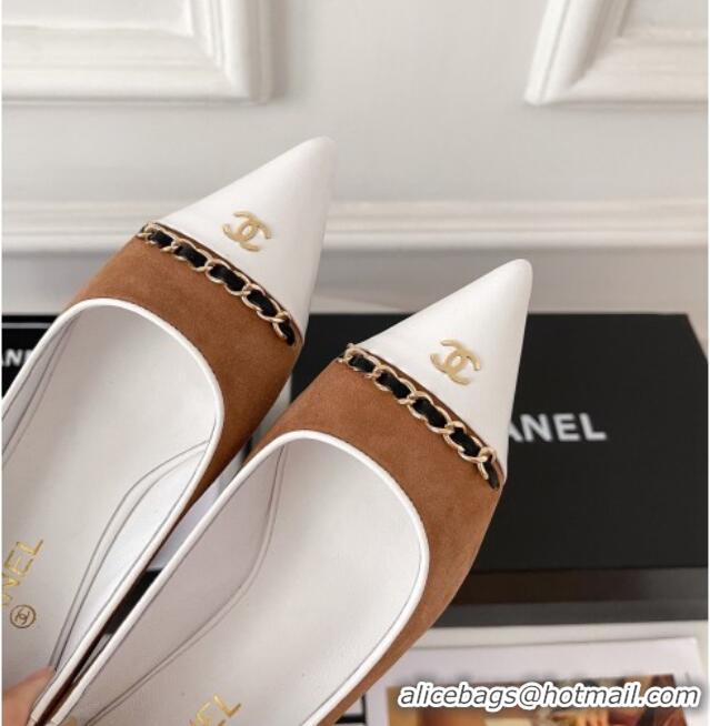 Luxury Classic Chanel Suede Chain Pointed Toe Ballerinas 081241 Apricot 2021