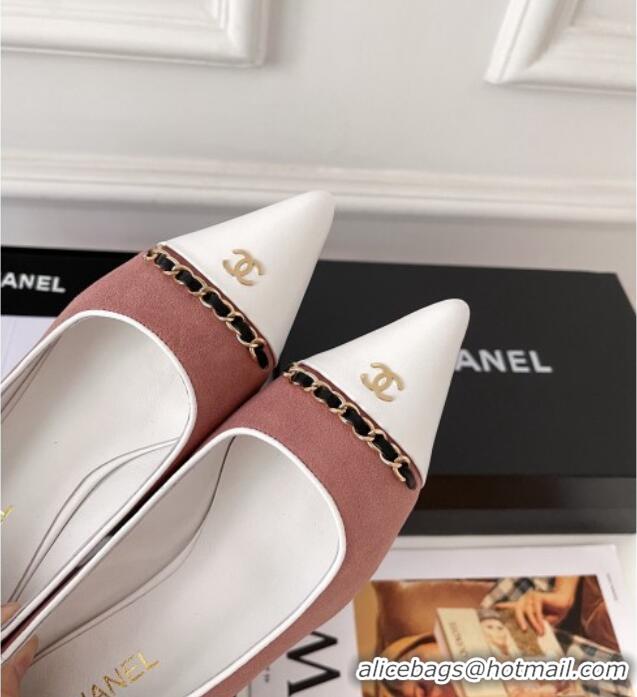 Luxury Chanel Suede Chain Pointed Toe Ballerinas 081241 Pink 2021