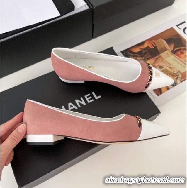 Luxury Chanel Suede Chain Pointed Toe Ballerinas 081241 Pink 2021