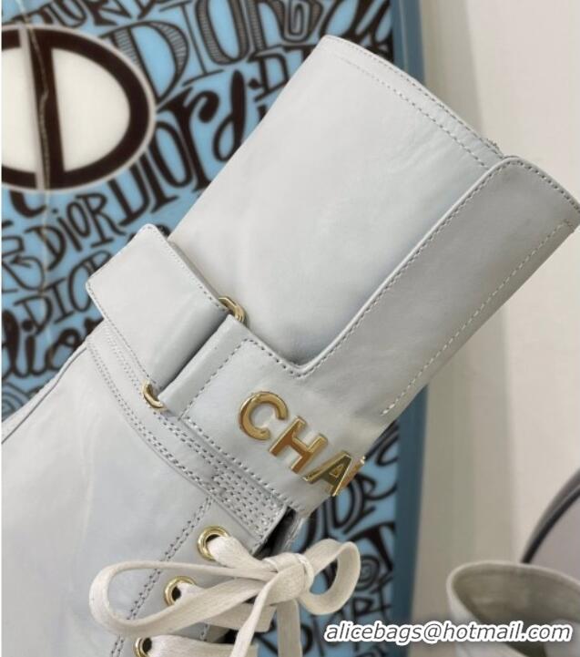 Best Quality Chanel Calfskin Buckle Short Boot 081341 White