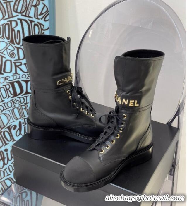 Classic Hot Chanel Calfskin Buckle Short Boot 081341 Black