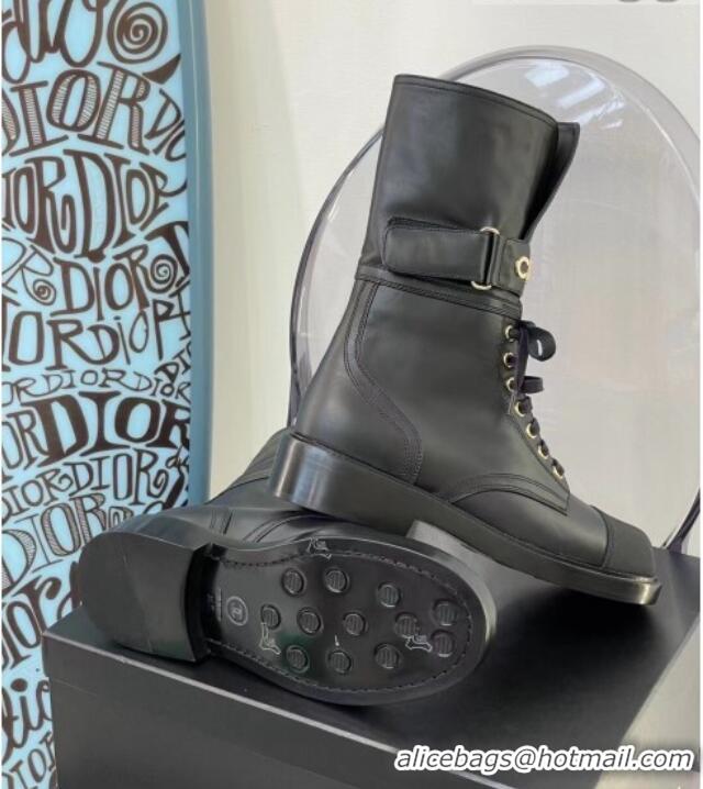 Classic Hot Chanel Calfskin Buckle Short Boot 081341 Black