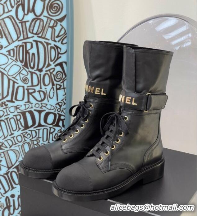 Classic Hot Chanel Calfskin Buckle Short Boot 081341 Black