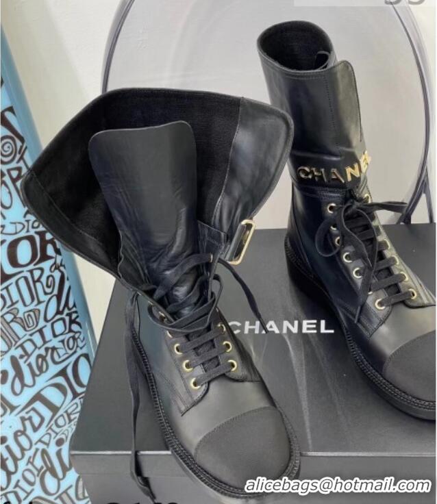 Classic Hot Chanel Calfskin Buckle Short Boot 081341 Black