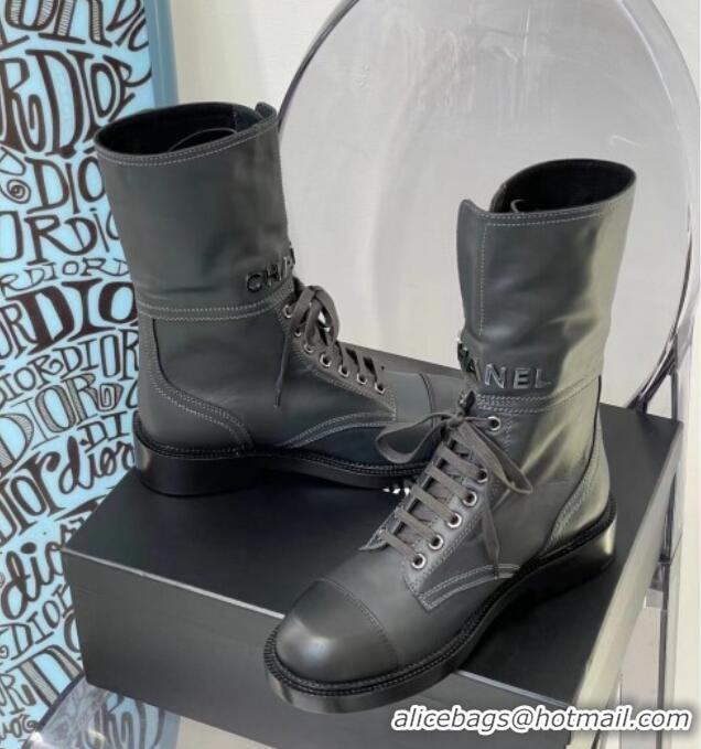 Top Quality Chanel Calfskin Buckle Short Boot 081341 Dark Gray