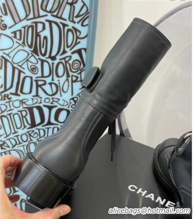 Top Quality Chanel Calfskin Buckle Short Boot 081341 Dark Gray