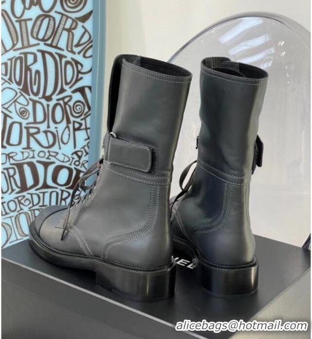 Top Quality Chanel Calfskin Buckle Short Boot 081341 Dark Gray