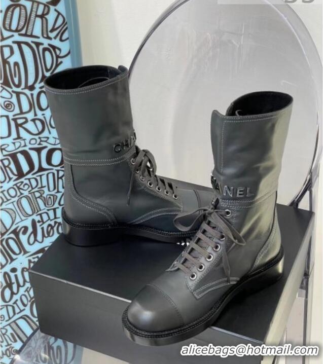 Top Quality Chanel Calfskin Buckle Short Boot 081341 Dark Gray