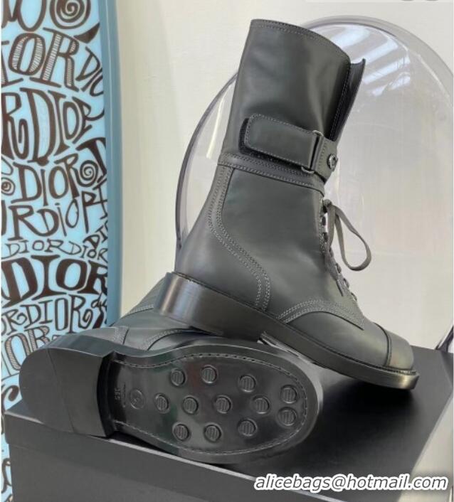 Top Quality Chanel Calfskin Buckle Short Boot 081341 Dark Gray