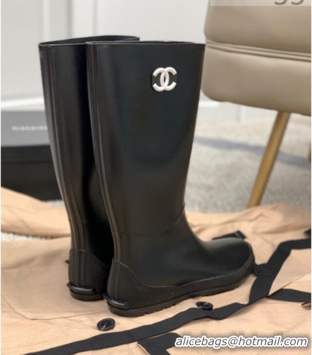 Best Quality Chanel Vintage Rubber Rain High Boots 081344 Black