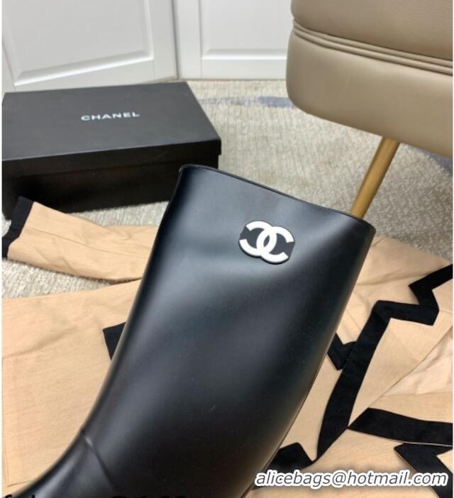 Best Quality Chanel Vintage Rubber Rain High Boots 081344 Black