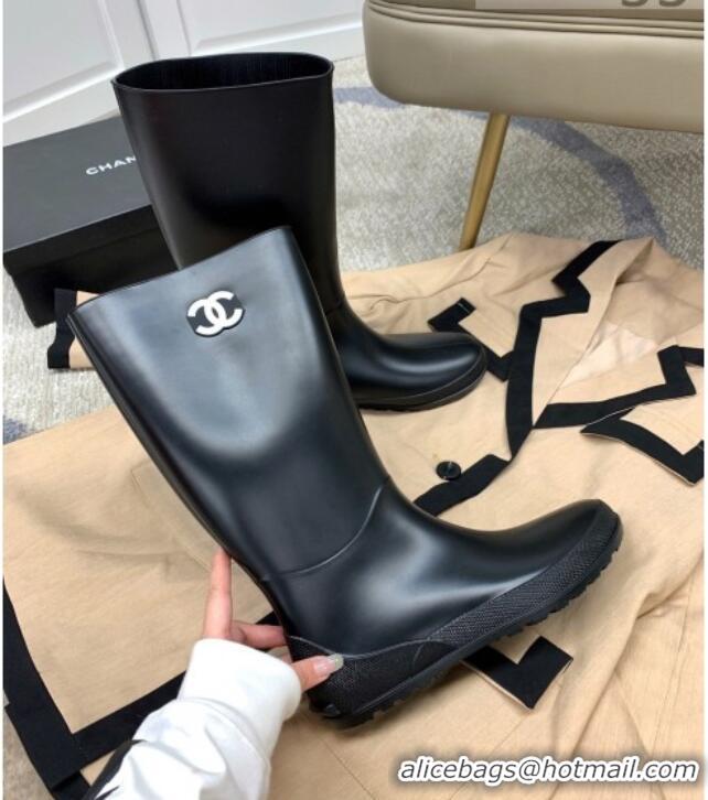 Best Quality Chanel Vintage Rubber Rain High Boots 081344 Black