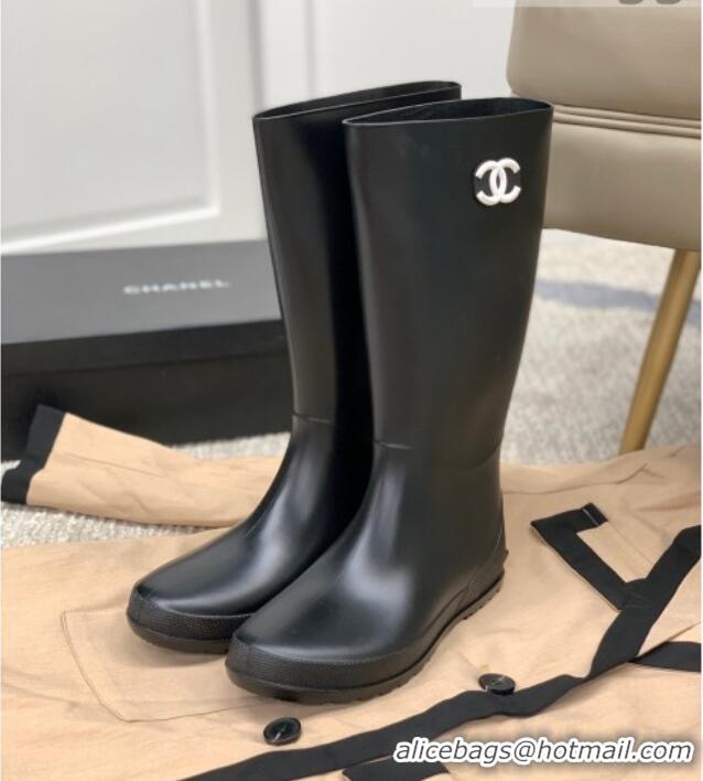 Best Quality Chanel Vintage Rubber Rain High Boots 081344 Black