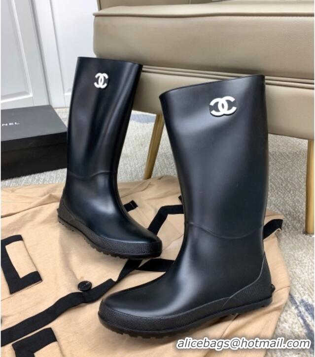 Best Quality Chanel Vintage Rubber Rain High Boots 081344 Black