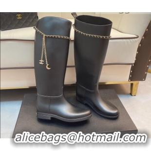 Top Grade Chanel Vintage Rubber Rain High Boots 081345 Black