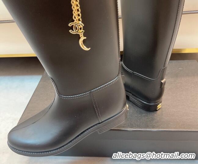 Top Grade Chanel Vintage Rubber Rain High Boots 081345 Black