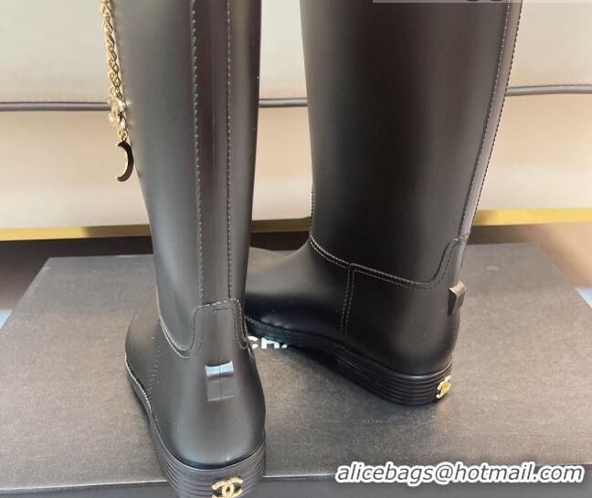 Top Grade Chanel Vintage Rubber Rain High Boots 081345 Black