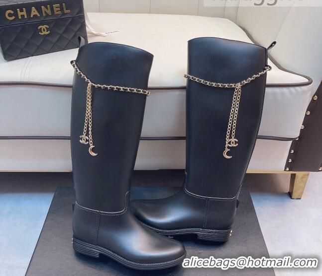 Top Grade Chanel Vintage Rubber Rain High Boots 081345 Black