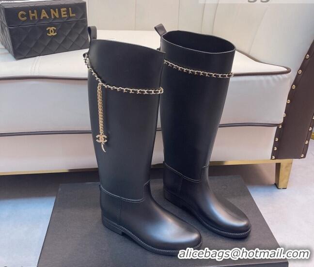 Top Grade Chanel Vintage Rubber Rain High Boots 081345 Black