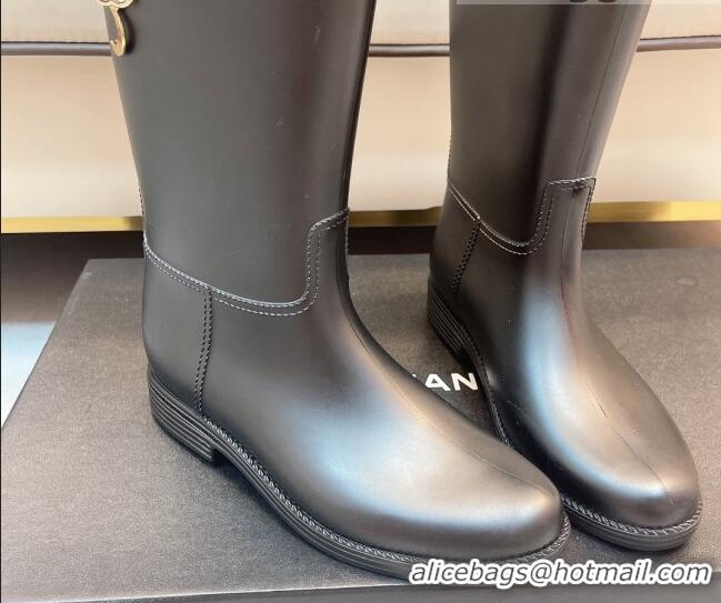 Top Grade Chanel Vintage Rubber Rain High Boots 081345 Black