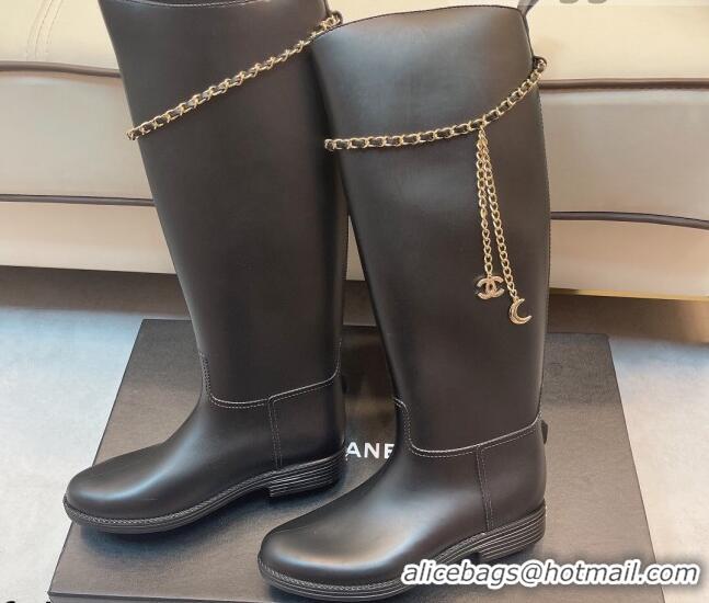 Top Grade Chanel Vintage Rubber Rain High Boots 081345 Black