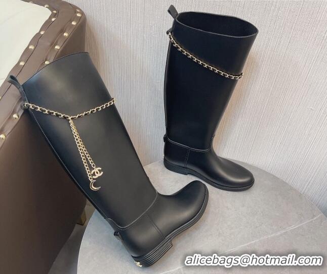 Top Grade Chanel Vintage Rubber Rain High Boots 081345 Black