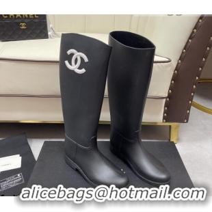 Best Product Chanel Vintage Rubber Rain High Boots 081346 Black