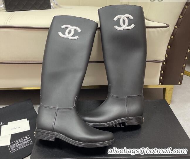 Best Product Chanel Vintage Rubber Rain High Boots 081346 Black