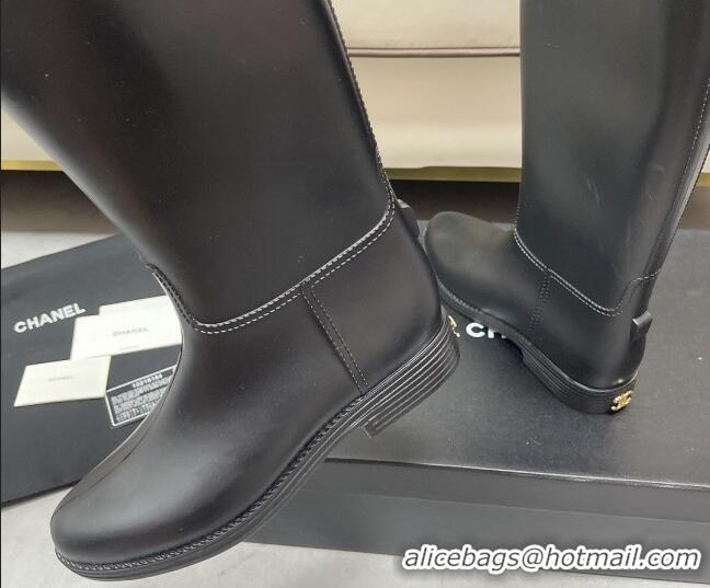 Best Product Chanel Vintage Rubber Rain High Boots 081346 Black