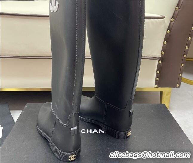 Best Product Chanel Vintage Rubber Rain High Boots 081346 Black