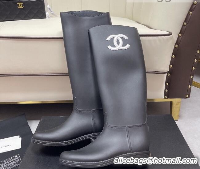 Best Product Chanel Vintage Rubber Rain High Boots 081346 Black