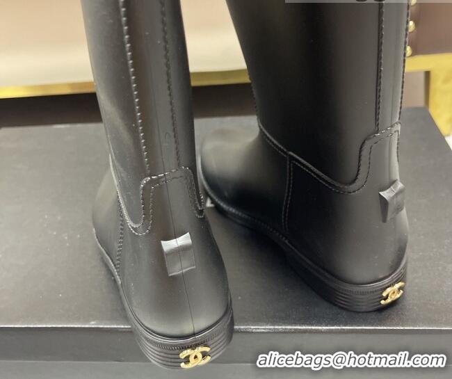 Best Product Chanel Vintage Rubber Rain High Boots 081346 Black