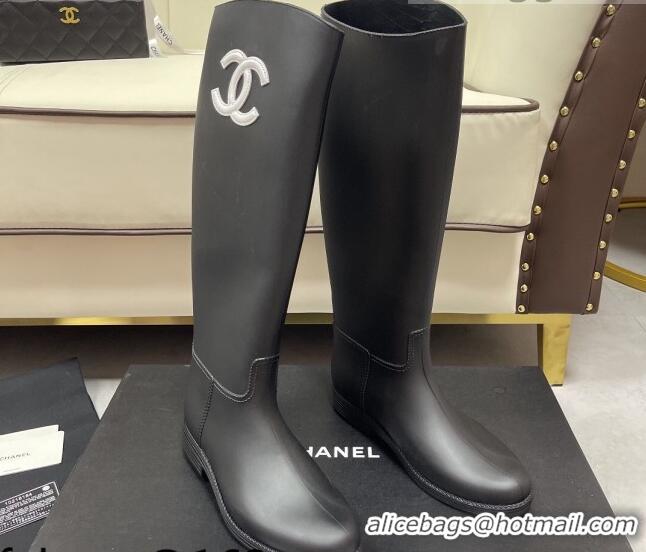 Best Product Chanel Vintage Rubber Rain High Boots 081346 Black