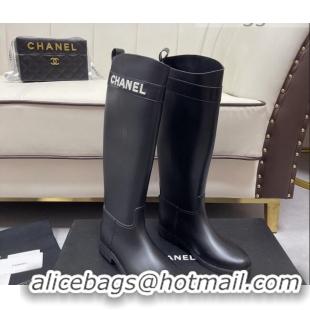 Best Price Chanel Vintage Rubber Rain High Boots 081347 Black 2021