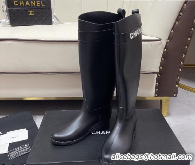 Best Price Chanel Vintage Rubber Rain High Boots 081347 Black 2021