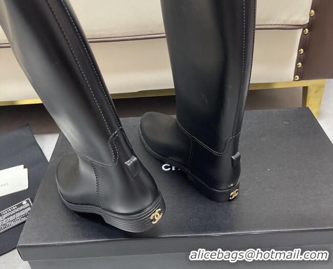 Best Price Chanel Vintage Rubber Rain High Boots 081347 Black 2021