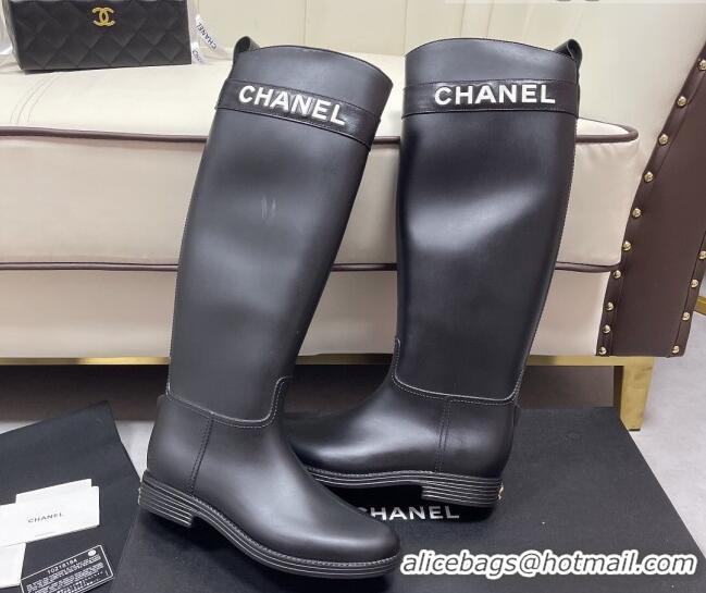 Best Price Chanel Vintage Rubber Rain High Boots 081347 Black 2021