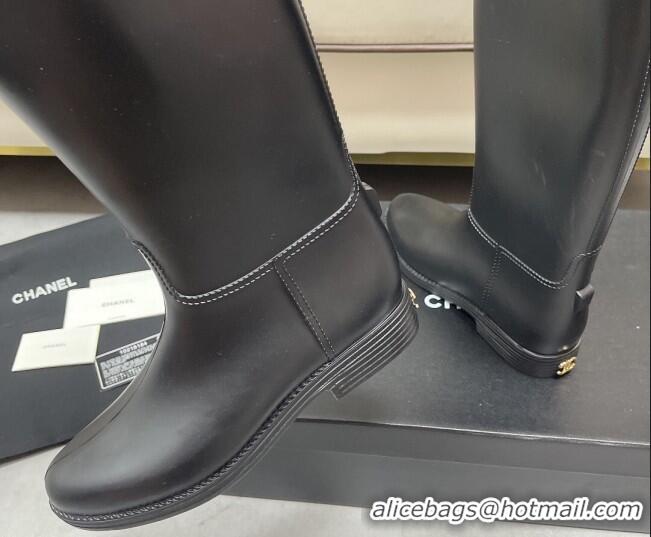 Best Price Chanel Vintage Rubber Rain High Boots 081347 Black 2021