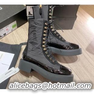 Top Quality Chanel Nylon and Patent Calfskin Laced Short Boots G38086 Black 2021