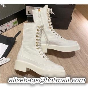  New Style Chanel Nylon and Patent Calfskin Laced Short Boots G38086 White 2021