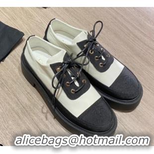 Low Price Chanel Nylon and Patent Calfskin Lace-ups G38081 White/Black 2021