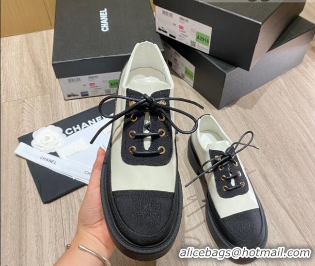 Low Price Chanel Nylon and Patent Calfskin Lace-ups G38081 White/Black 2021