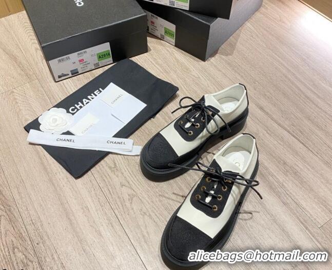 Low Price Chanel Nylon and Patent Calfskin Lace-ups G38081 White/Black 2021