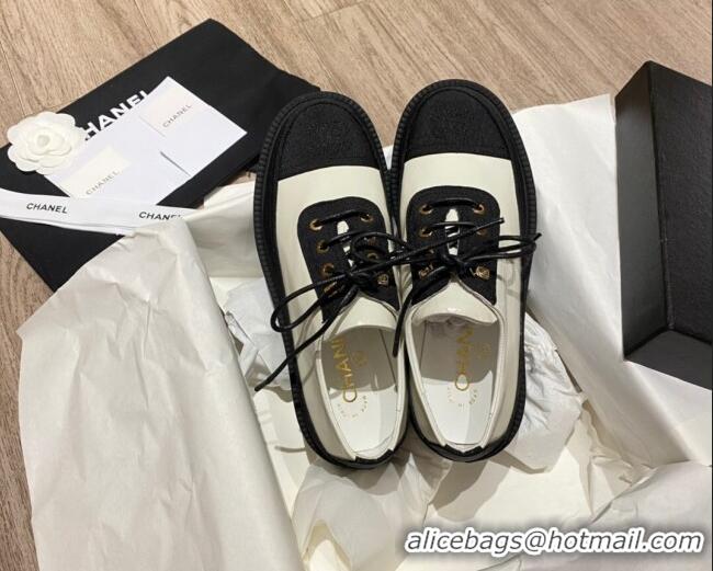 Low Price Chanel Nylon and Patent Calfskin Lace-ups G38081 White/Black 2021