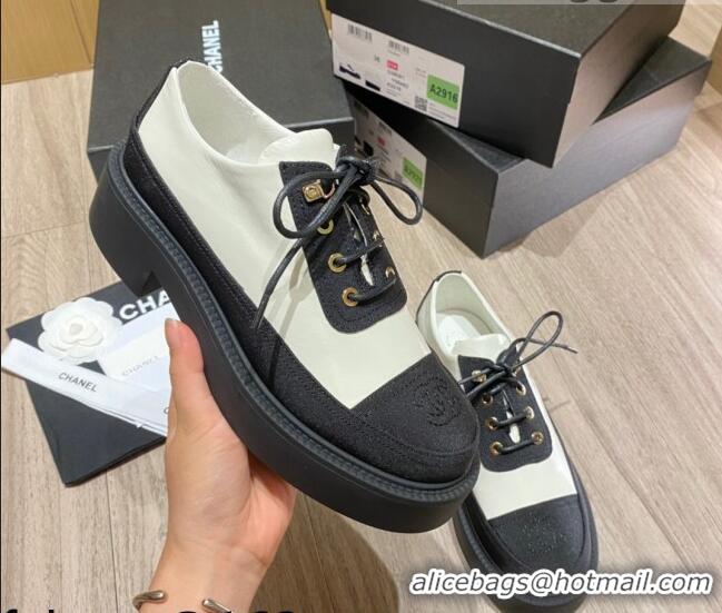 Low Price Chanel Nylon and Patent Calfskin Lace-ups G38081 White/Black 2021